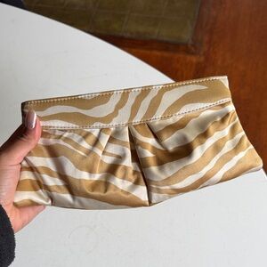 Beige and Gold Zebra Print Satin Clutch